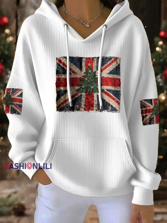 Women’s UK Flag Christmas Santa Printed Sweatshirt White / S
