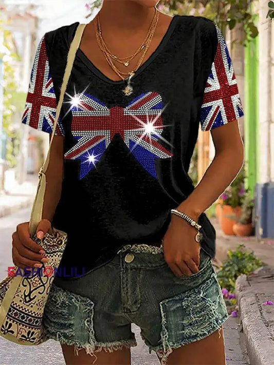 Women’s UK Flag Design T-shirt Black / S