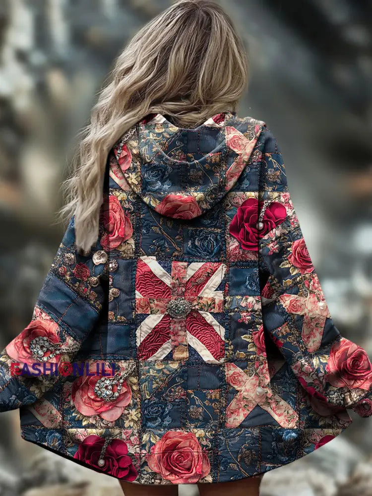 Women’s UK Flag Floral Art Printed Coat As picture / S