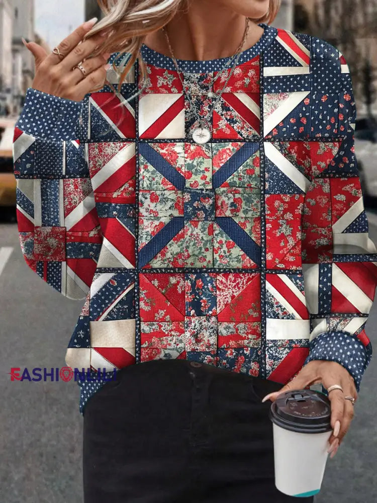 Women’s UK Flag Floral Art Printed Sweatshirt As picture / S