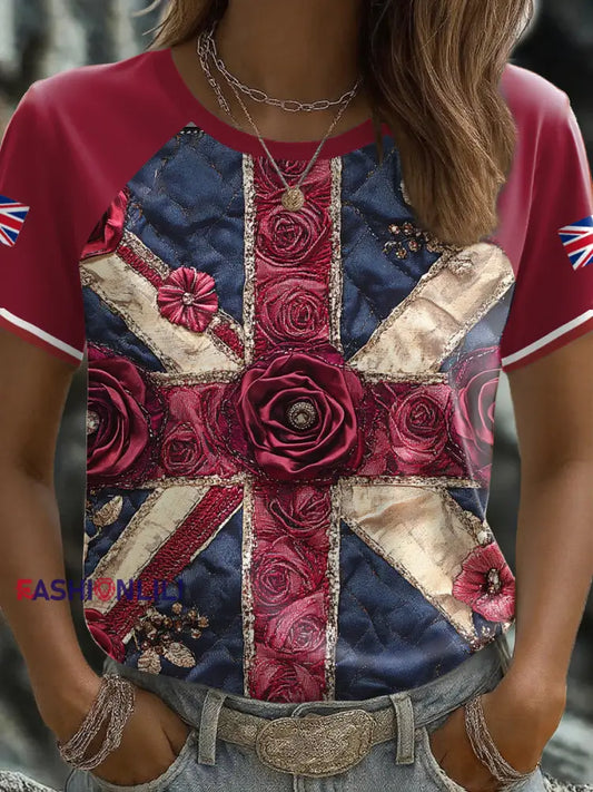 Women’s UK Flag Floral Art Printed T shirt Red / S