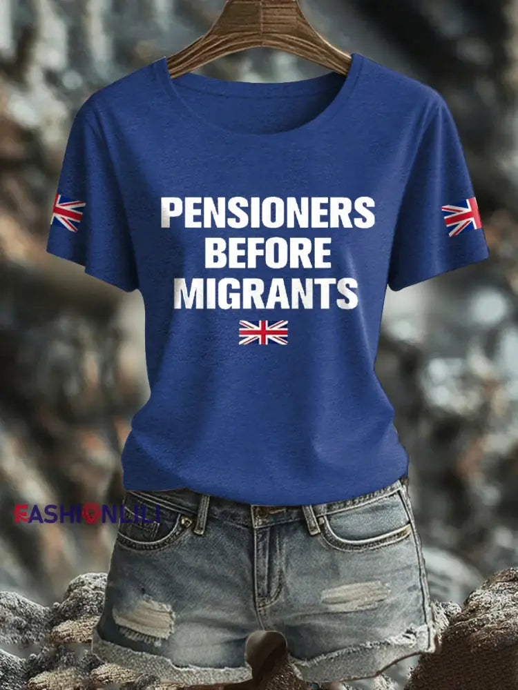 Women’s UK Flag Immigration Printed T Shirt Blue / S