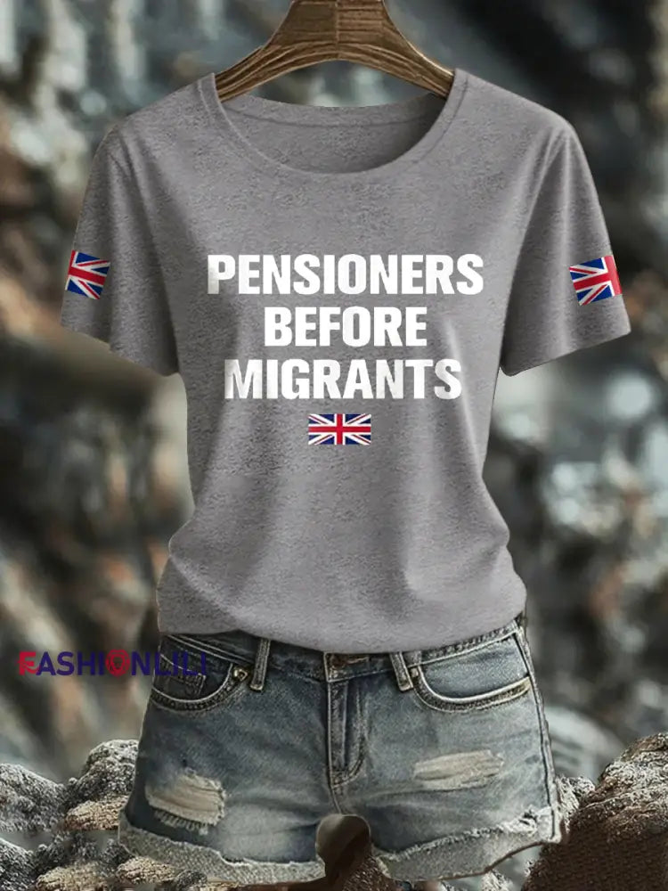 Women’s UK Flag Immigration Printed T Shirt Light Gray / S