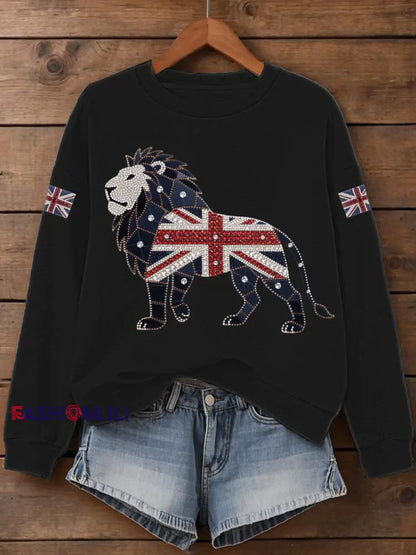 Women’s UK Flag Lion Print Sweatshirt Black / S