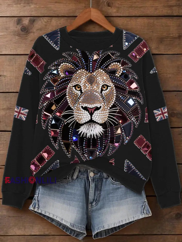 Women’s UK Flag Lion Print Sweatshirt Black / S