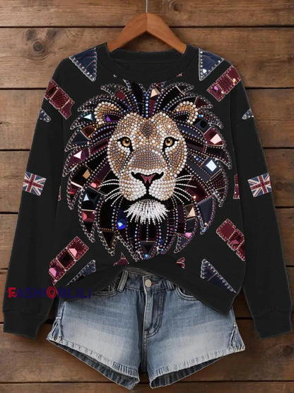 Women’s UK Flag Lion Print Sweatshirt Black / S