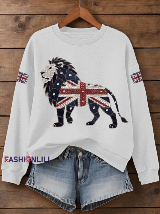 Women’s UK Flag Lion Print Sweatshirt White / S