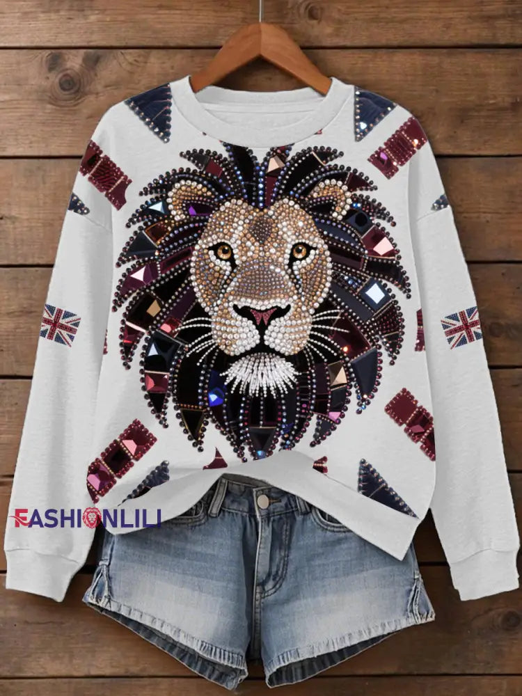 Women’s UK Flag Lion Print Sweatshirt White / S