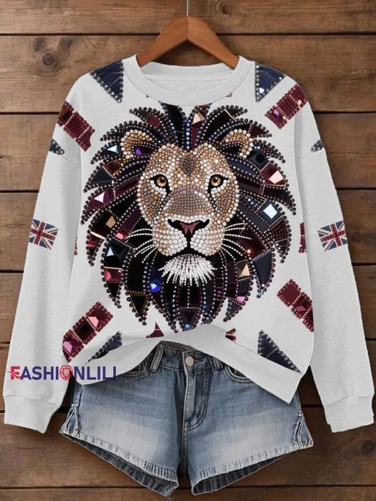 Women’s UK Flag Lion Print Sweatshirt White / S