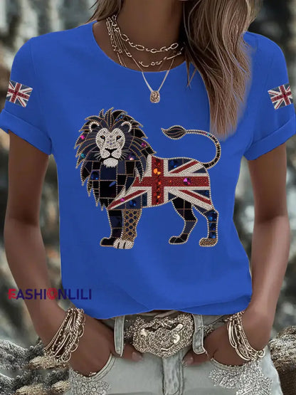Women’s UK Flag Lion Printed T shirt Blue / S