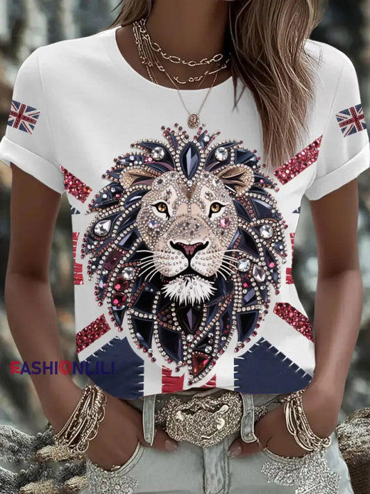 Women’s UK Flag Lion Printed T shirt White / S
