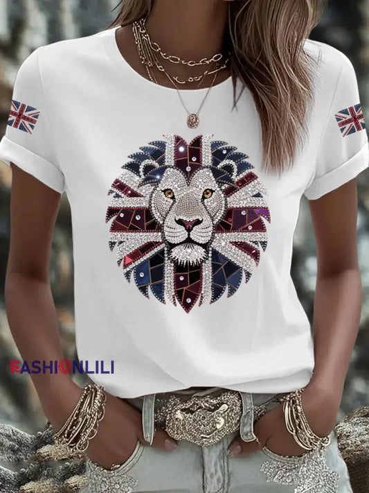Women’s UK Flag Lion Printed T shirt White / S