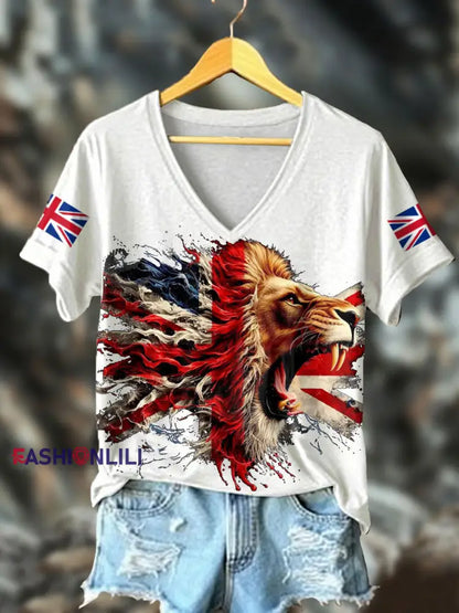 Women’s UK Flag Lion Printed T-shirt White / S