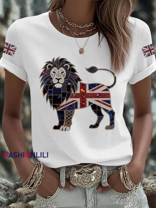 Women’s UK Flag Lion Printed T shirt White / S