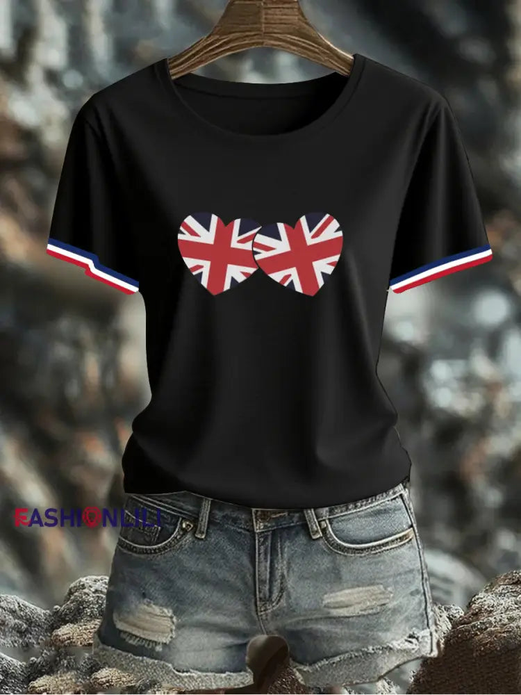 Women’s UK Flag Printed T-shirt Black / S