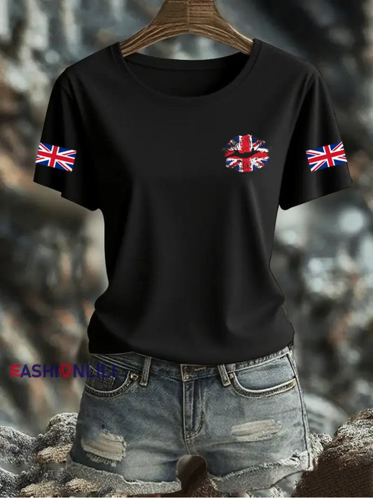 Women’s UK Flag Printed T-shirt Black / S