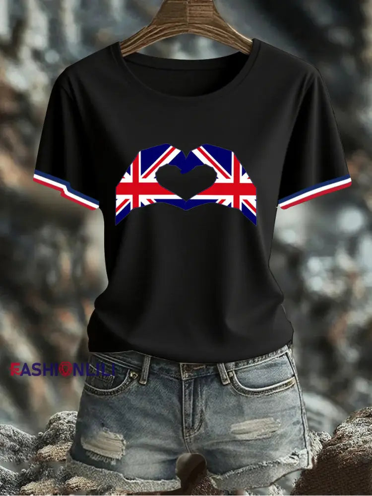 Women’s UK Flag Printed T-shirt Black / S