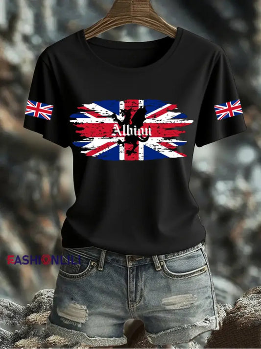 Women’s UK Flag Printed T shirt Black / S