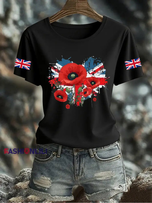Women’s UK Flag Printed T-shirt Black / S