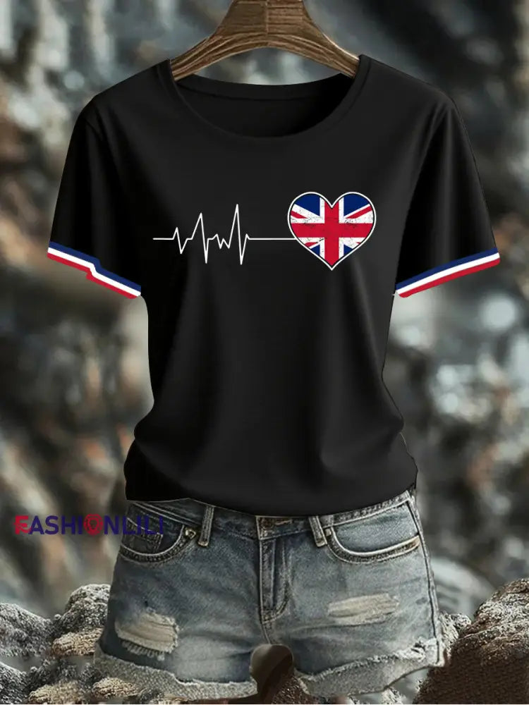 Women’s UK Flag Printed T-shirt Black / S