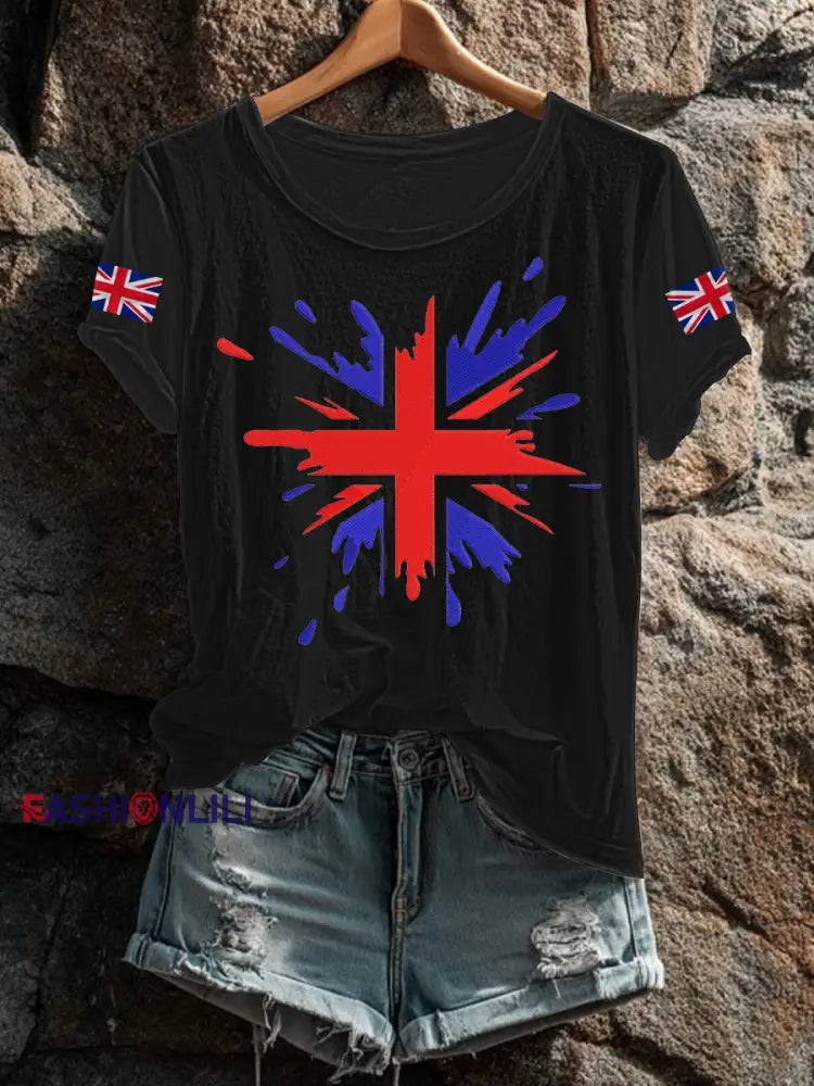 Women’s UK Flag Printed T shirt Black / S