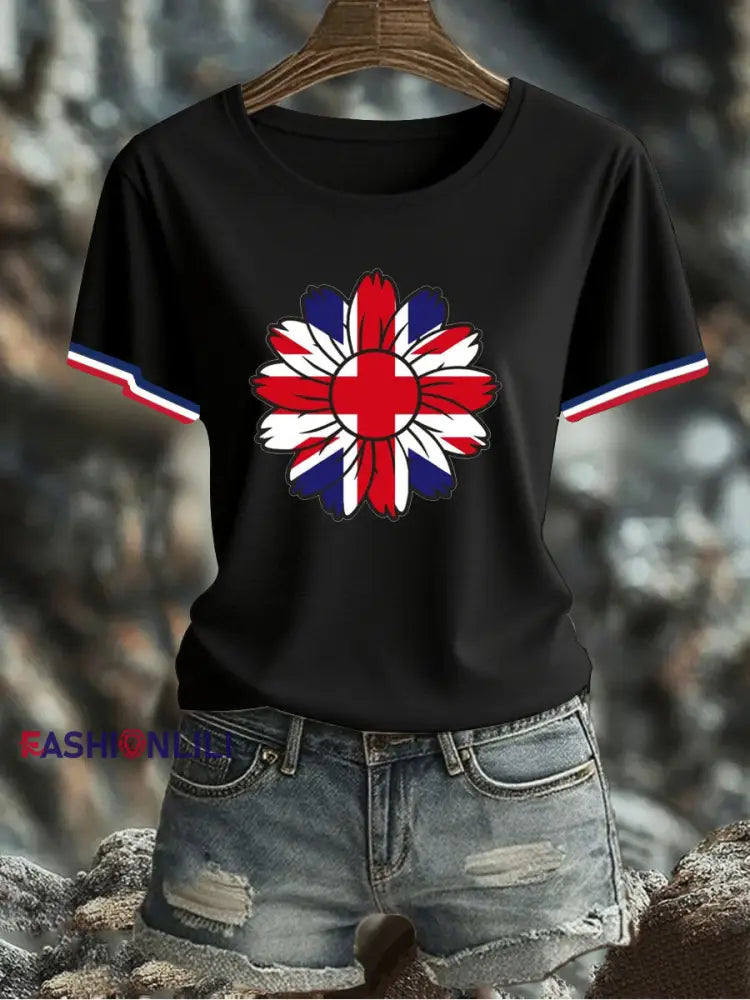 Women’s UK Flag Printed T-shirt Black / S