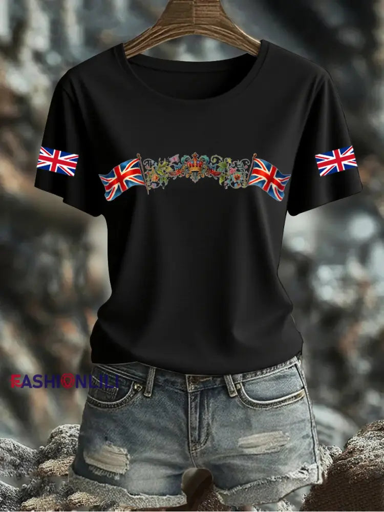 Women’s UK Flag Printed T shirt Black / S