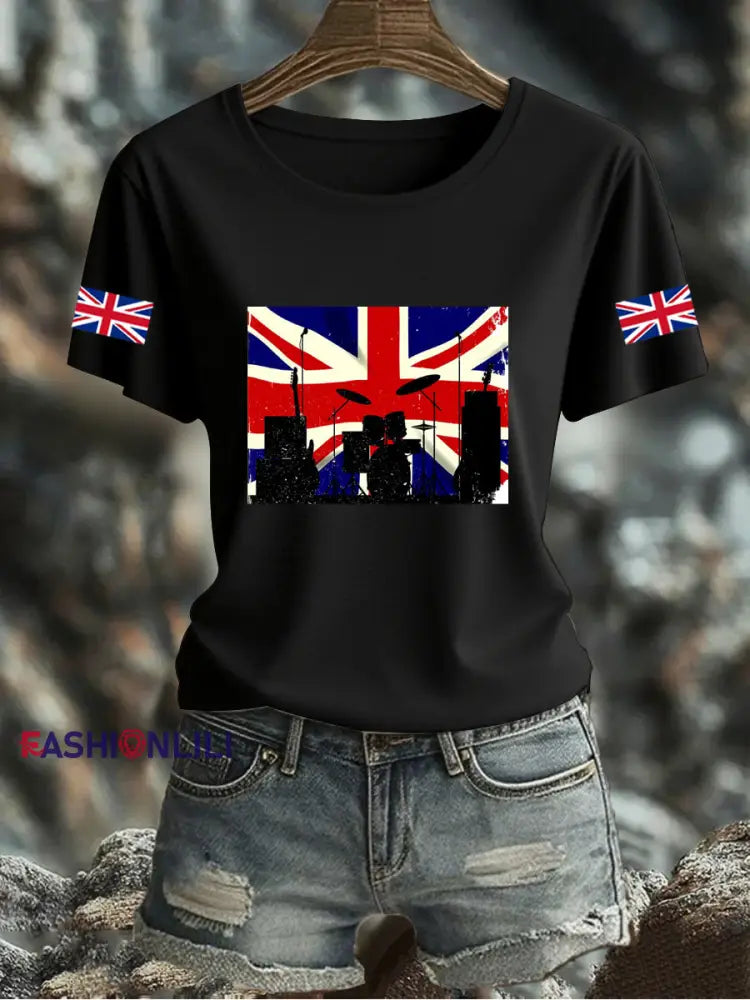 Women’s UK Flag Printed T-shirt Black / S