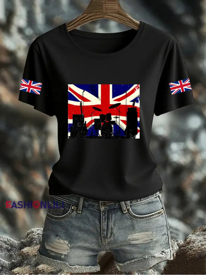Women’s UK Flag Printed T-shirt Black / S