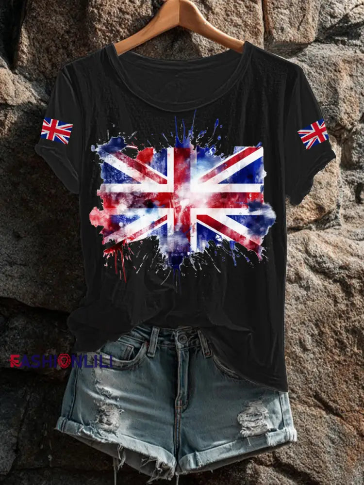 Women’s UK Flag Printed T shirt Black / S