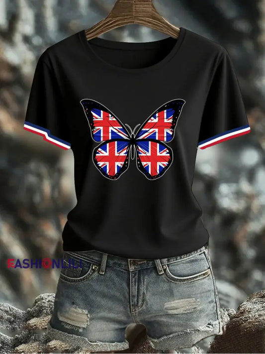 Women’s UK Flag Printed T-shirt Black / S