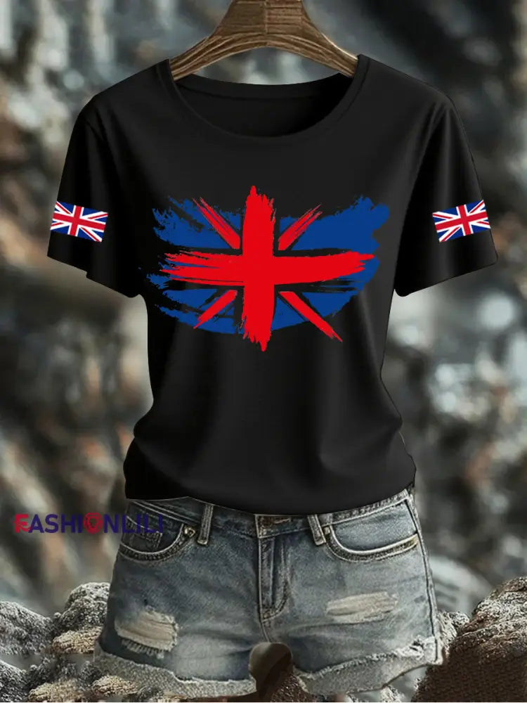 Women’s UK Flag Printed T-shirt Black / S