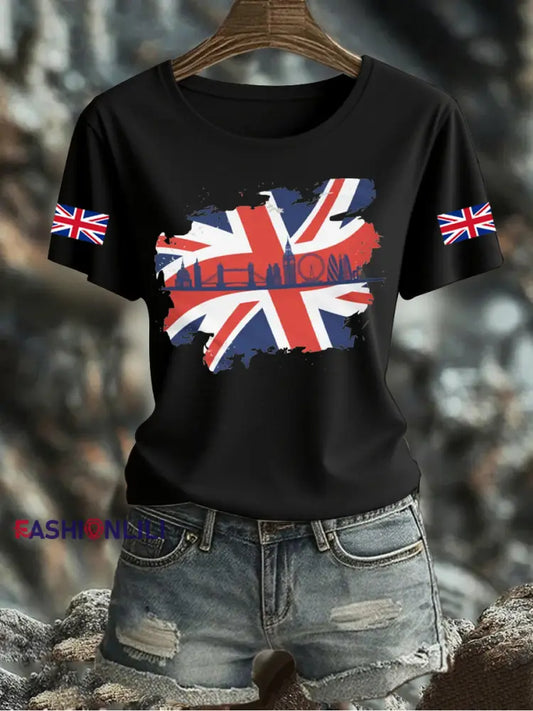 Women’s UK Flag Printed T-shirt Black / S