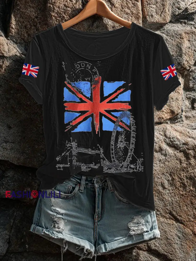 Women’s UK Flag Printed T shirt Black / S