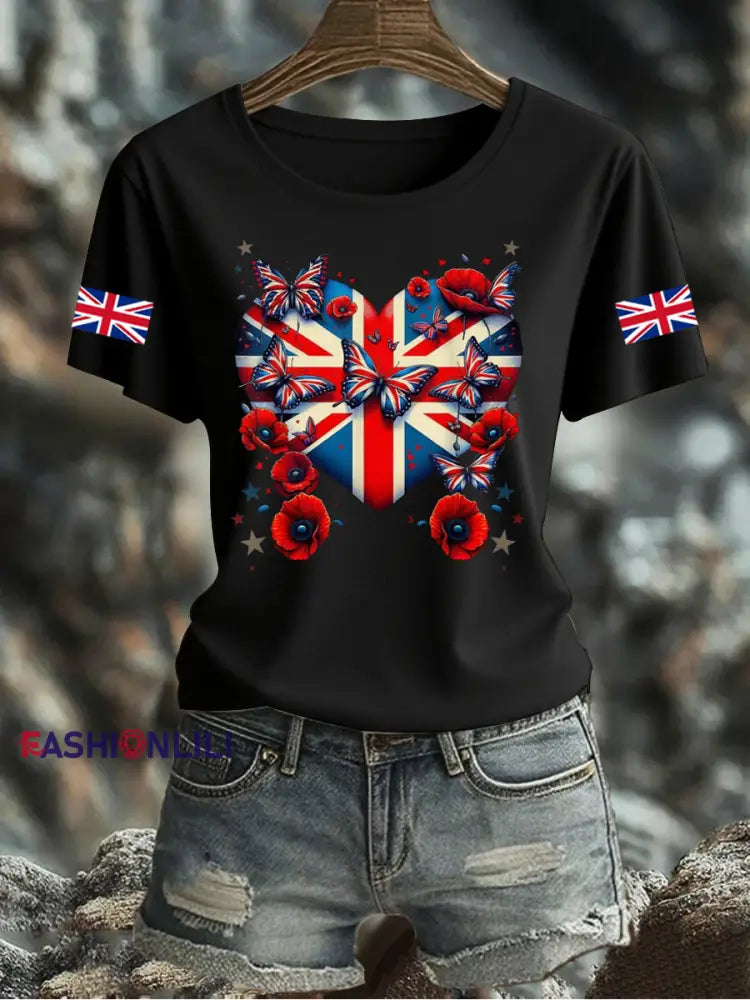 Women’s UK Flag Printed T-shirt Black / S