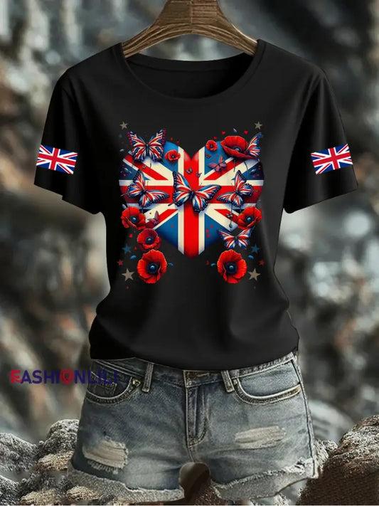 Women’s UK Flag Printed T-shirt Black / S