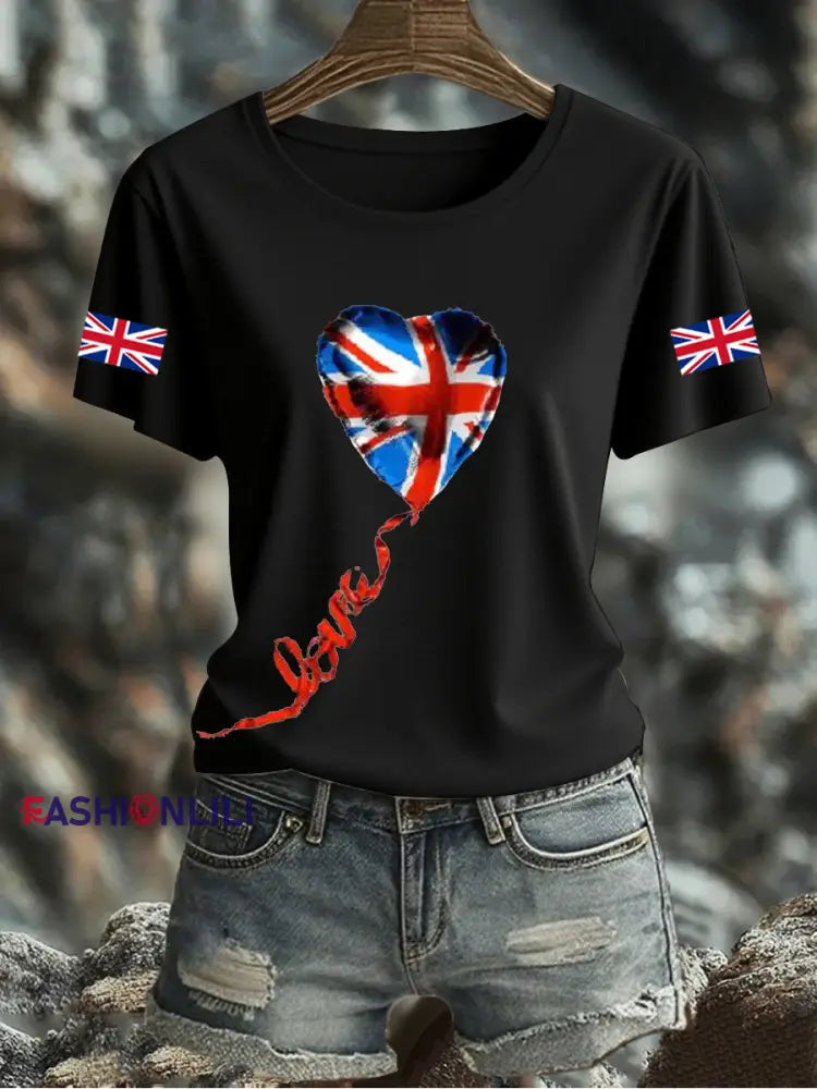 Women’s UK Flag Printed T-shirt Black / S