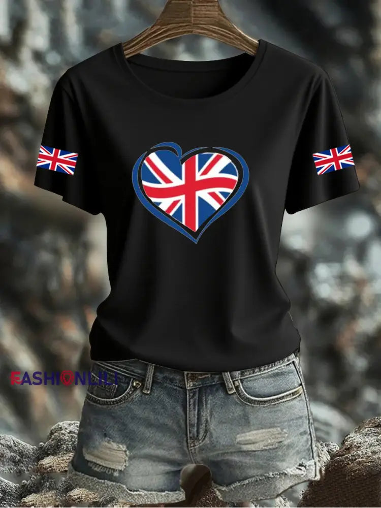 Women’s UK Flag Printed T-shirt Black / S