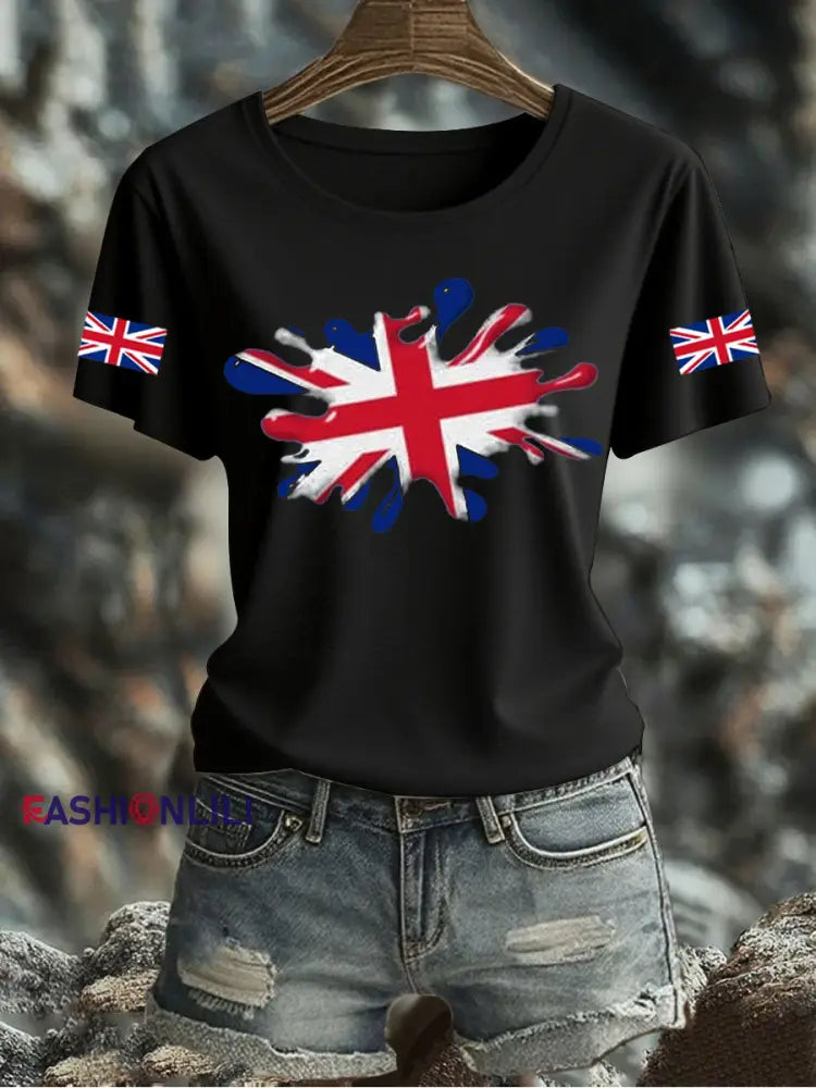 Women’s UK Flag Printed T shirt Black / S