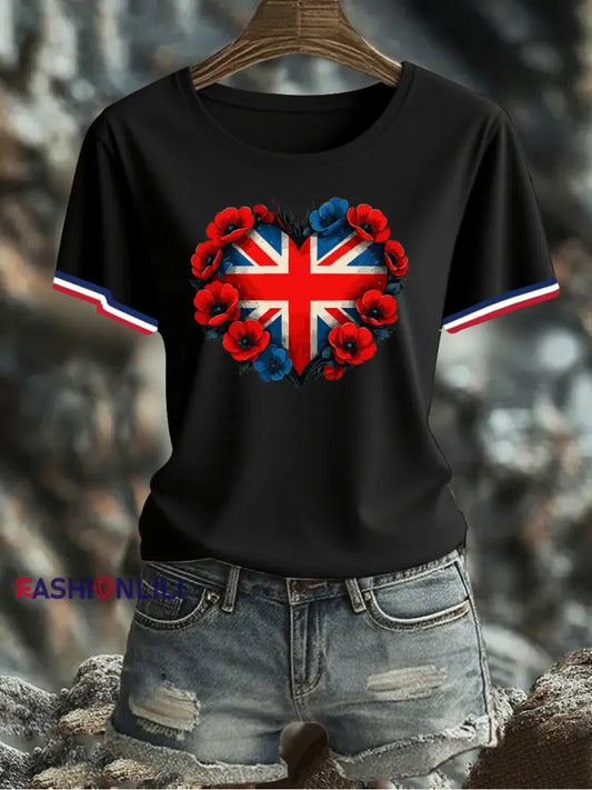 Women’s UK Flag Printed T-shirt Black / S