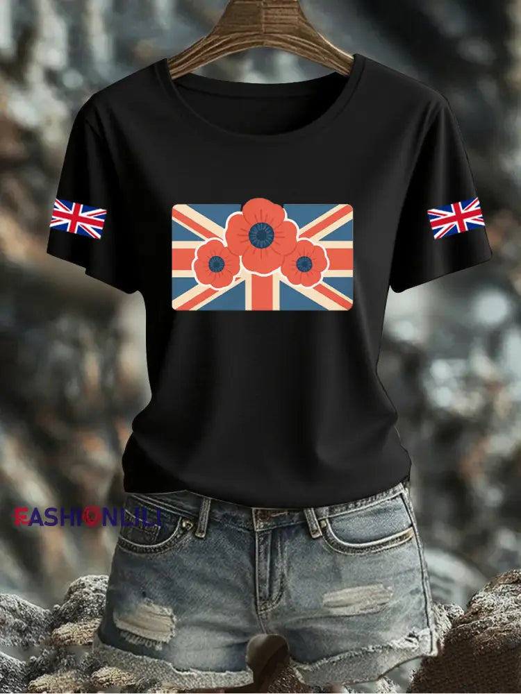 Women’s UK Flag Printed T-shirt Black / S