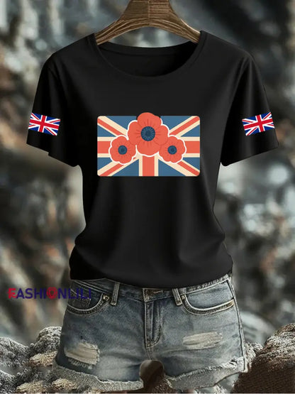 Women’s UK Flag Printed T-shirt Black / S