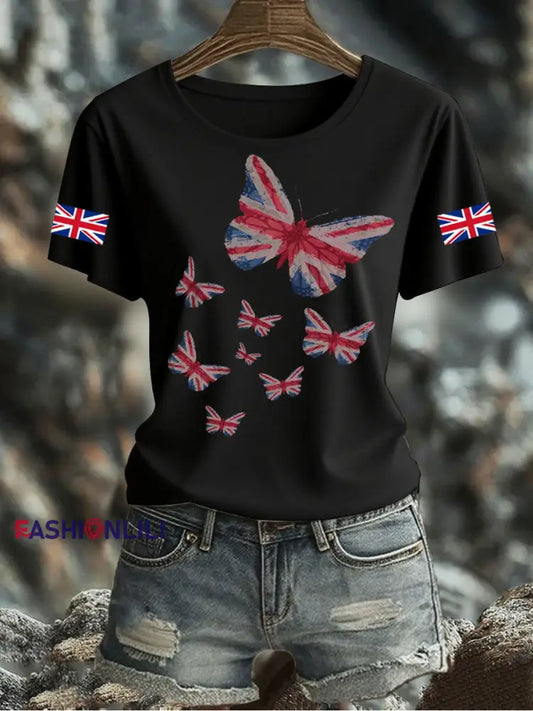 Women’s UK Flag Printed T shirt Black / S