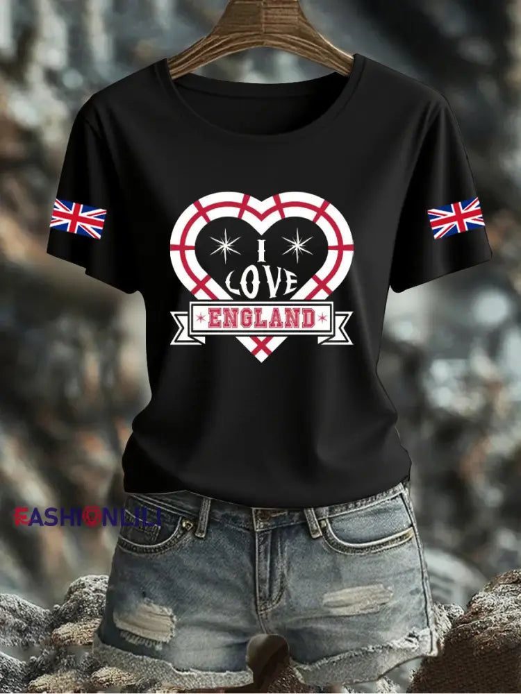 Women’s UK Flag Printed T-shirt Black / S