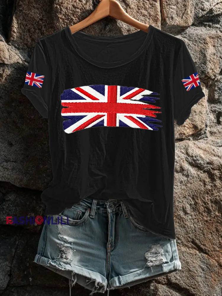 Women’s UK Flag Printed T shirt Black / S