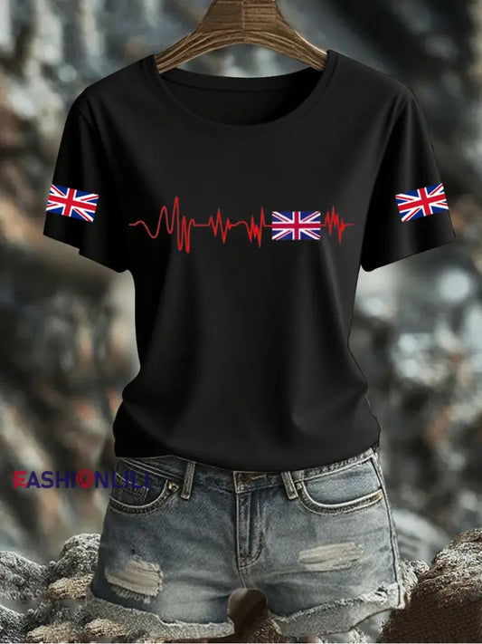 Women’s UK Flag Printed T shirt Black / S