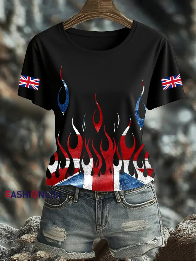 Women’s UK Flag Printed T-shirt Black / S