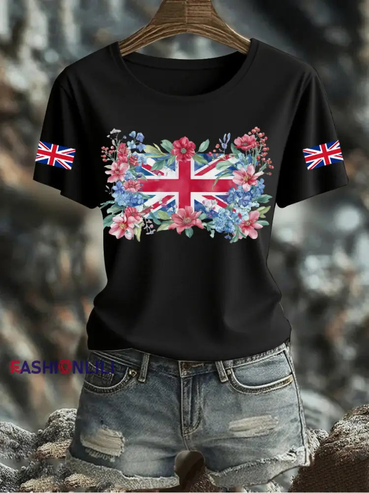 Women’s UK Flag Printed T shirt Black / S