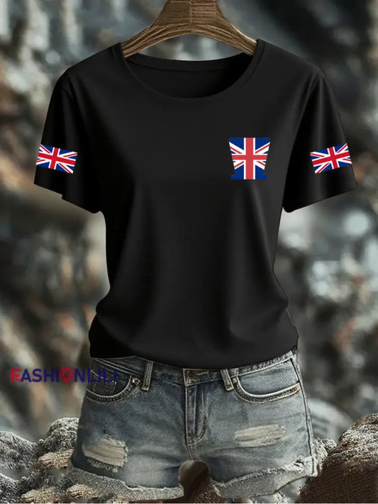 Women’s UK Flag Printed T-shirt Black / S