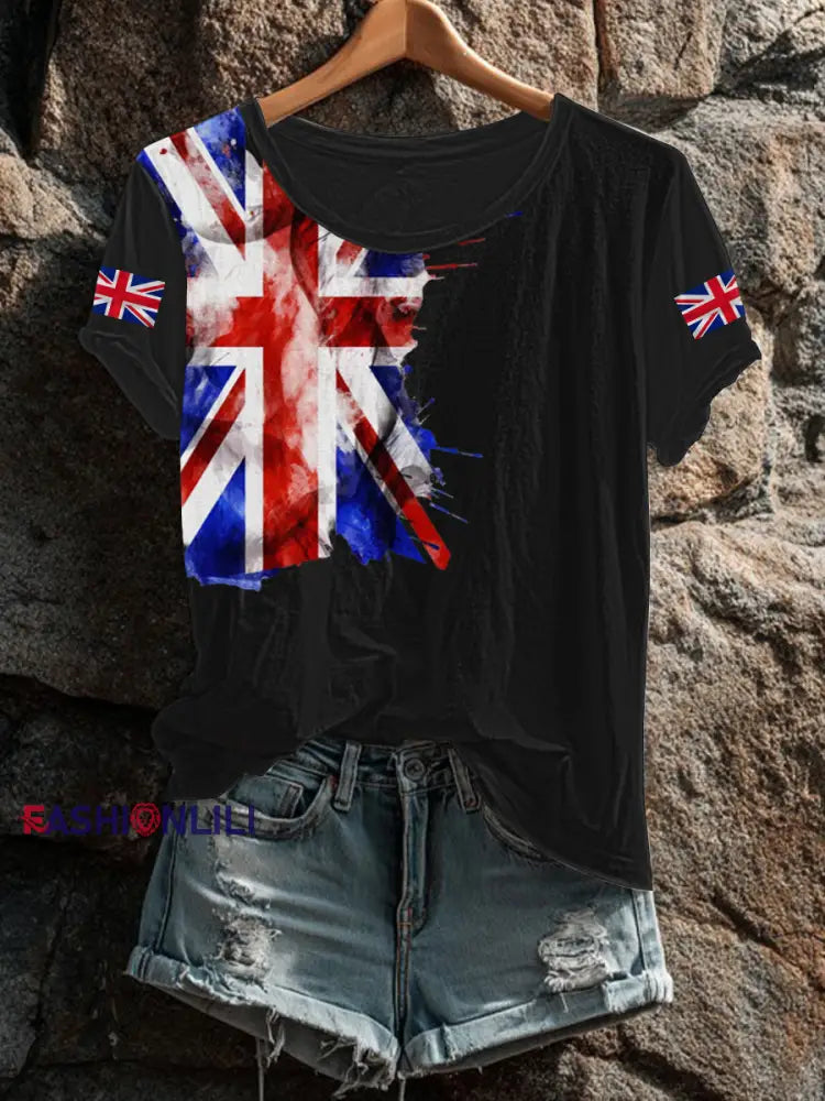 Women’s UK Flag Printed T shirt Black / S